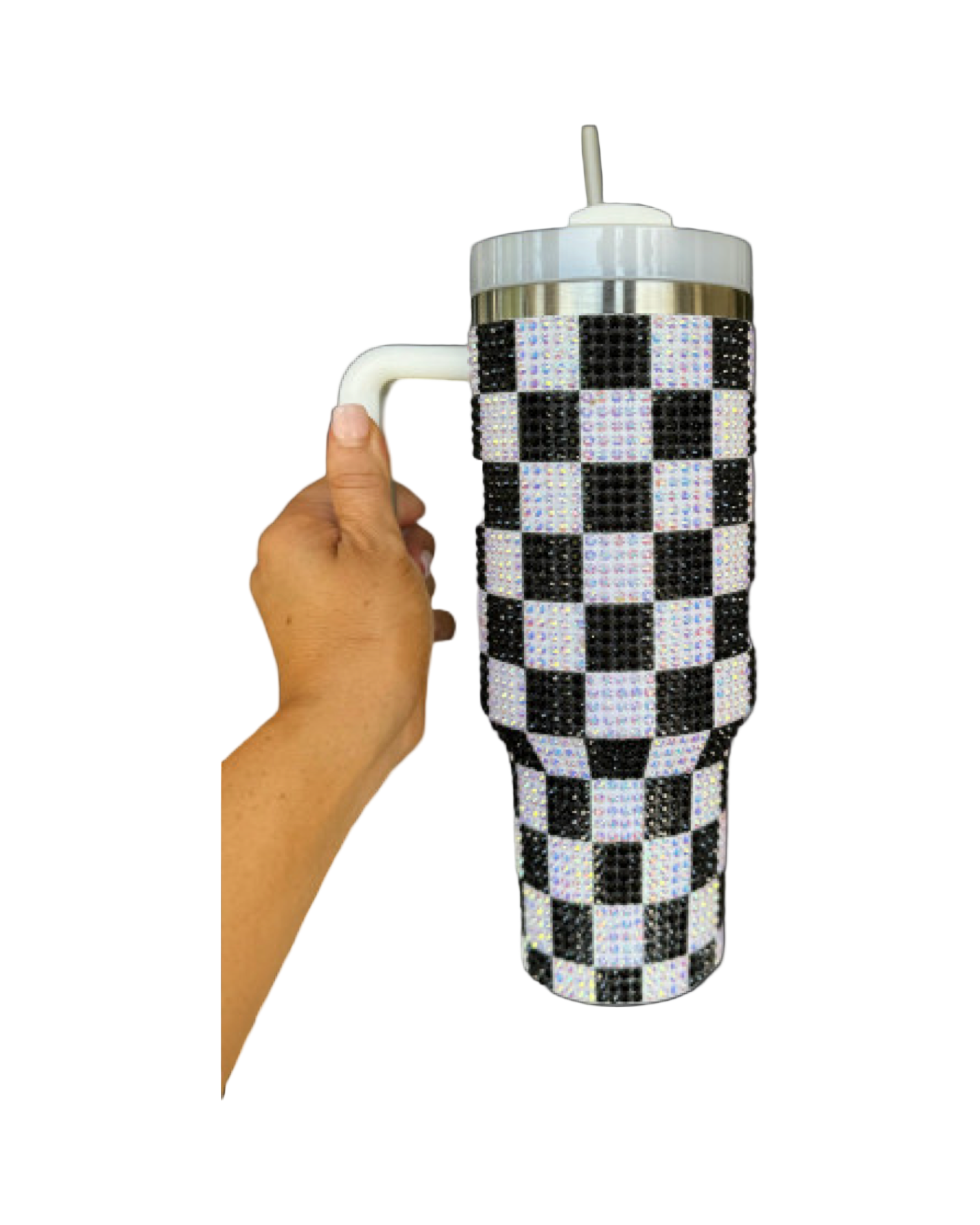 Checkered Rhinstone Tumbler