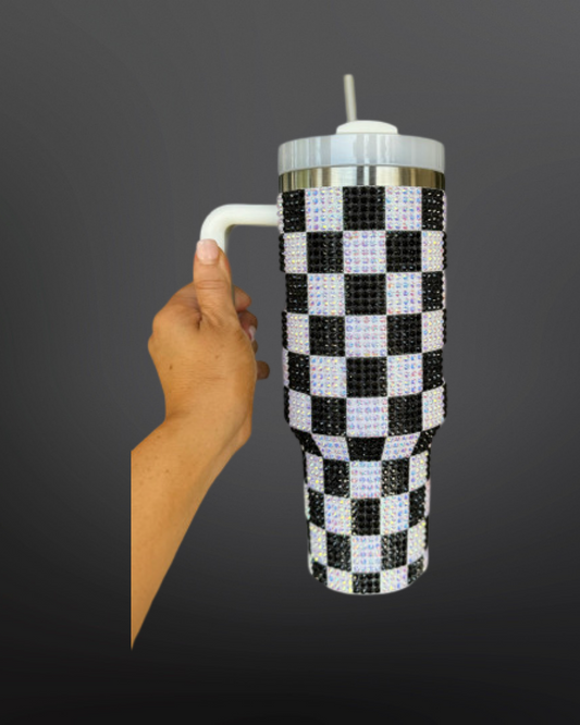 Checkered Rhinstone Tumbler