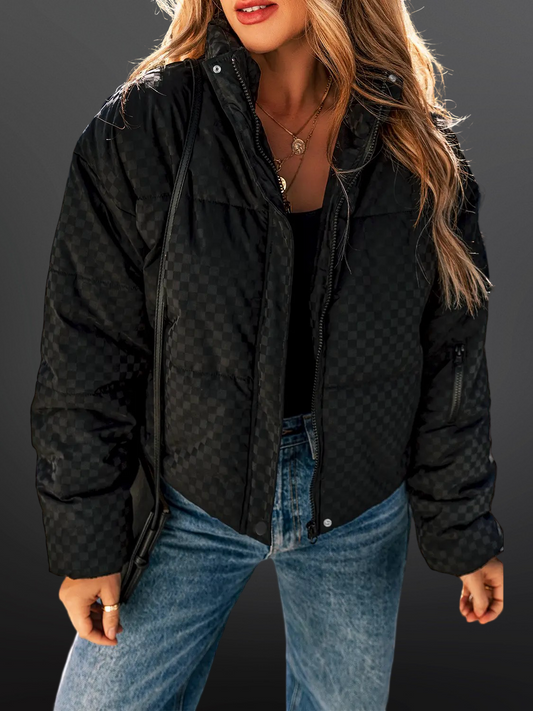 Cool Checkerboard Full Zipper Puffer Jacket