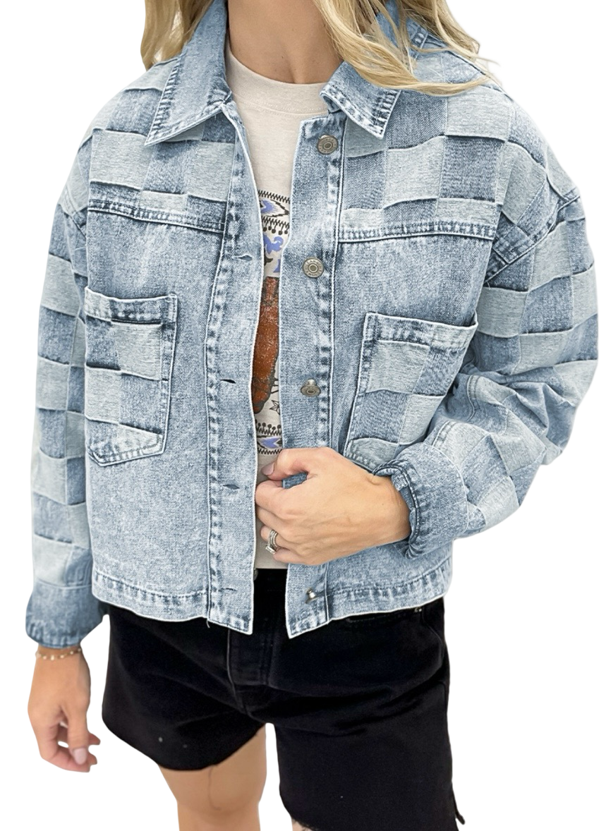 Blue Denim Checkered Jacket