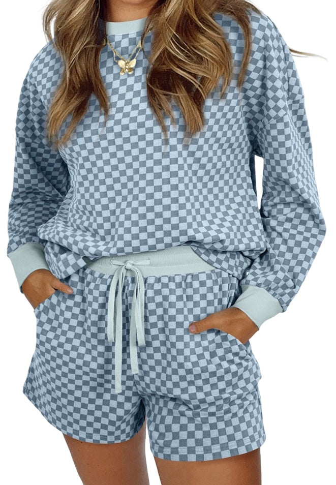 Long Sleeve Pull Over Checkered Set
